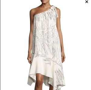 Halston Heritage One Shoulder Flowy Print Dress